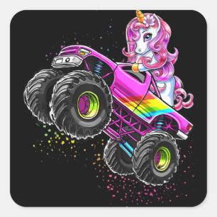 Adesivo Quadrado Monster Truck Unicorn Aniversário