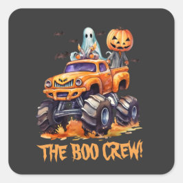 Adesivo Quadrado Monster Truck Watercolor Boo Crew Spookie Hallowee