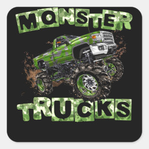 Adesivo Quadrado Monster Trucks T Engraçado Camouflage Aniversário