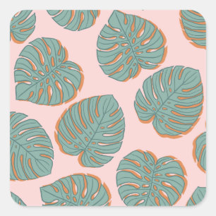 Adesivo Quadrado Monstera Leaf: Padrão Vintage Tropical