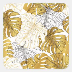 Adesivo Quadrado Monstera Leaves: Ouro Branco