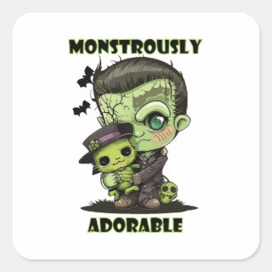 Adesivo Quadrado Monstro de Frankenstein Fofo com pelúcia