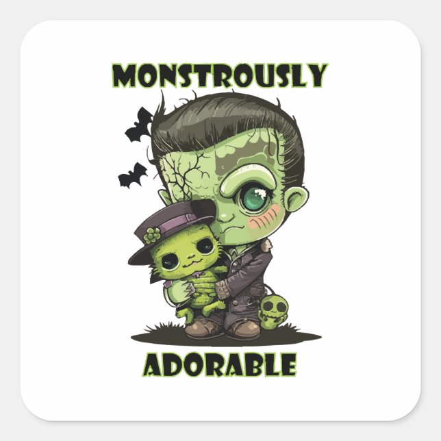 Adesivo Quadrado Monstro de Frankenstein Fofo com pelúcia (Frente)