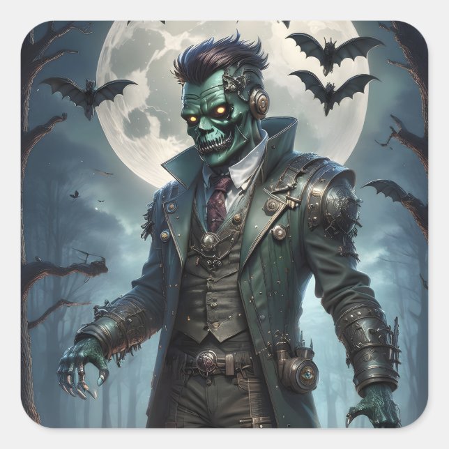 Adesivo Quadrado Monstro de Frankenstein Steampunk do Halloween (Frente)
