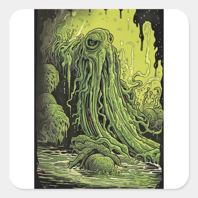 Adesivo Quadrado Monstro de lodo verde (Frente)