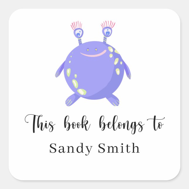 Adesivo Quadrado Monstro - Este livro pertence a (Frente)