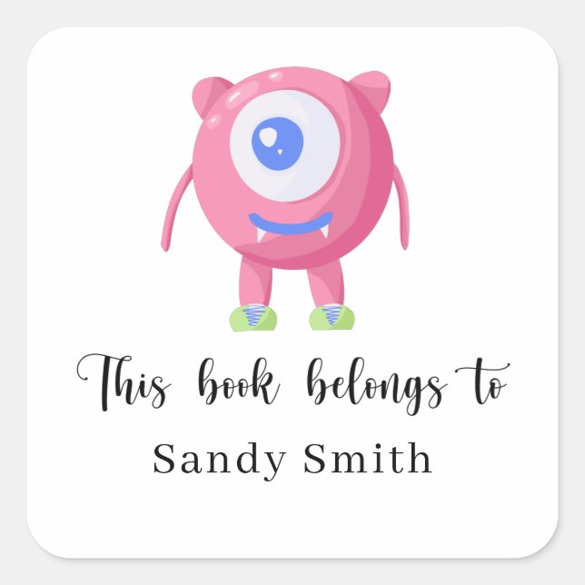 Adesivo Quadrado Monstro - Este livro pertence a (Frente)