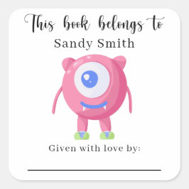 Adesivo Quadrado Monstro - Este livro pertence a com mensagem