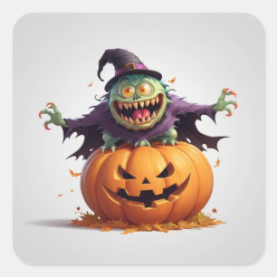 Adesivo Quadrado Monstro Louco de Halloween