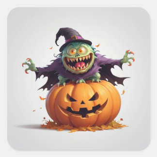 Adesivo Quadrado Monstro Louco de Halloween