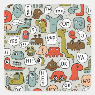 Adesivo Quadrado Monstros de Cartoons Bonitos: Fundo Ininterrupto