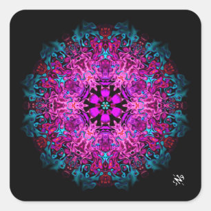 Adesivo Quadrado Monstros e uma flor (padrão abstrato) v1