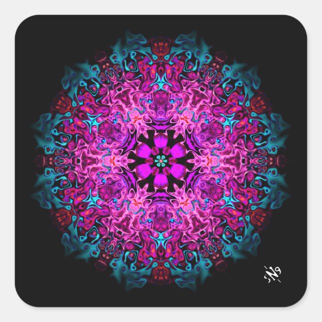 Adesivo Quadrado Monstros e uma flor (padrão abstrato) v1 (Frente)