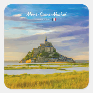 Adesivo Quadrado Mont-Saint-Michel, França - Abadia Medieval