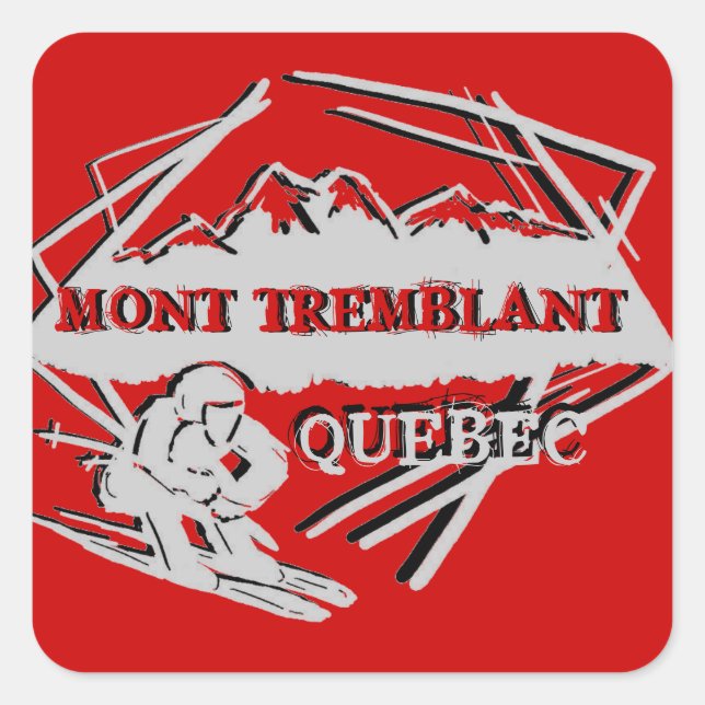 Adesivo Quadrado Mont Tremblant Quebec, logotipo vermelho (Frente)