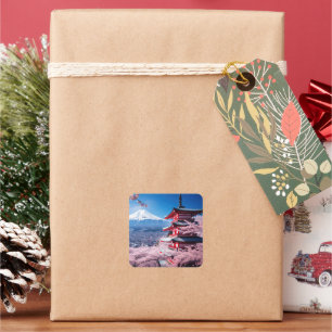 Adesivo Quadrado Montanha de Fuji pintada na estação florescente de