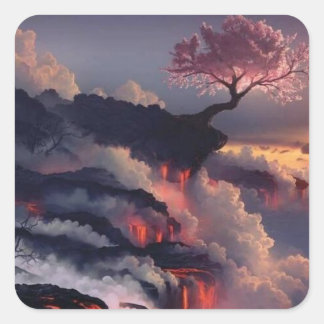 Adesivo Quadrado montanha do japão