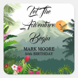 Adesivo Quadrado Montanha e Floresta Sunset