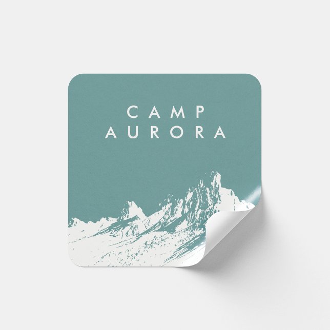 Adesivo Quadrado Montanha Mínima Moderna Desnaturada Ciano (Criador carregado)