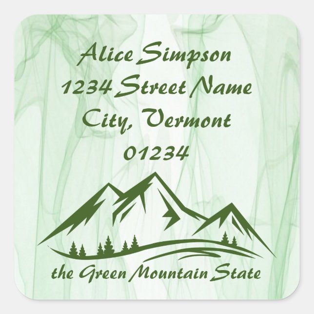 Adesivo Quadrado Montanha, Vermont Return Address Labels (Frente)