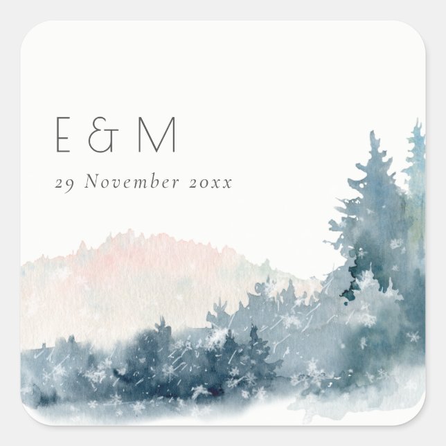 ADESIVO QUADRADO MONTANHAS AZUIS BLUSAS PINAS MONOGRAMAS CASAMENTO (Frente)