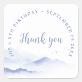 Adesivo Quadrado Montanhas Azuis Obrigado aniversário