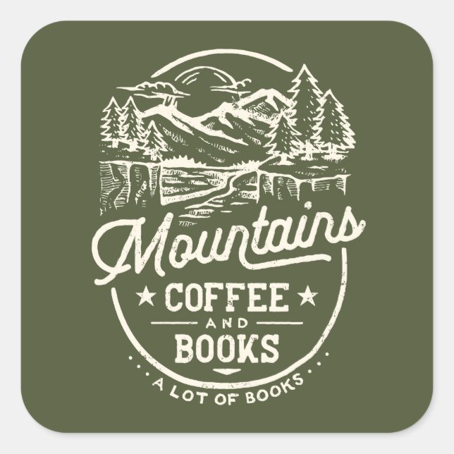 Adesivo Quadrado Montanhas Coffee Books Vintage (Frente)