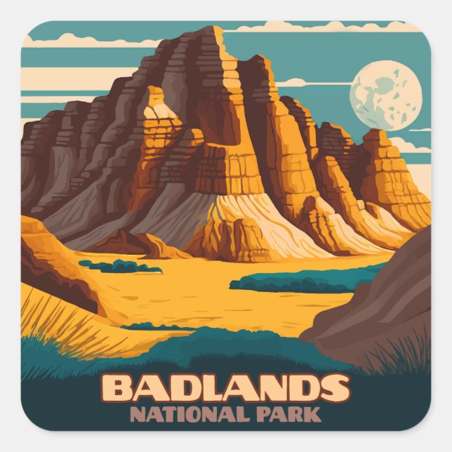 Adesivo Quadrado Montanhas do Parque Nacional das Badlands Retro (Frente)