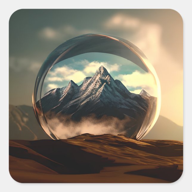 Adesivo Quadrado Montanhas em um globo de bolhas (Frente)