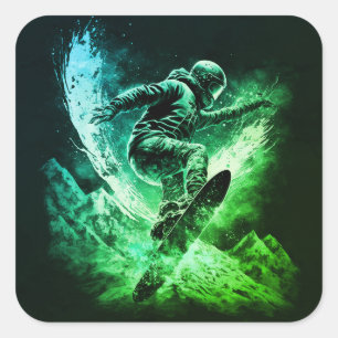 Adesivo Quadrado Montanhas Esportivas de Inverno Snowboard