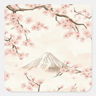 Adesivo Quadrado Monte Fuji com Flores de Cerejeira – Japonês (3)