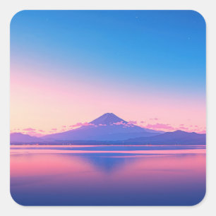 Adesivo Quadrado Monte Fuji Refletido em Lago Tranquilo