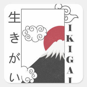 Adesivo Quadrado monte fuji retrô kanji japonês