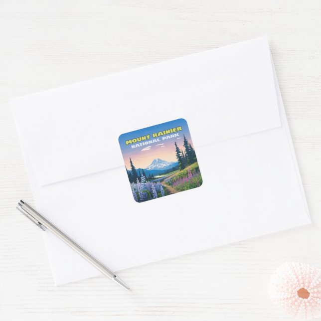 Adesivo Quadrado Monte Rainier National Park Washington Retro (Envelope)