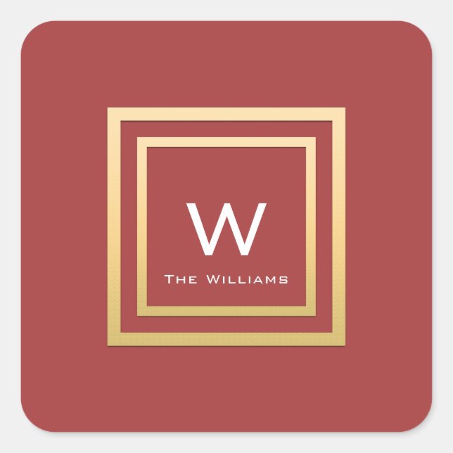 Adesivo Quadrado Montograma de quadro de Ouro Minimalismo Geometria (Frente)