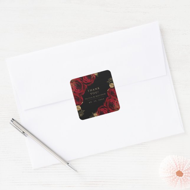 Adesivo Quadrado Moody Black Burgundy Roses Wedding Thank you  (Envelope)