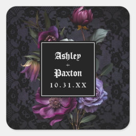 Adesivo Quadrado Moody Gótica Buquê Floral Roxo em Preto