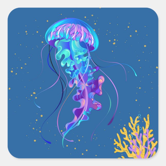 Adesivo Quadrado Moody Jellyfish Underwater (Frente)