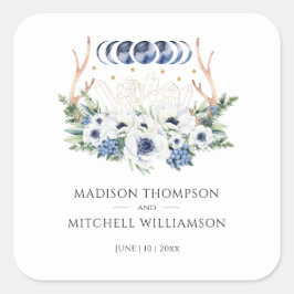 Adesivo Quadrado Moon Crystals Flores Boho Casamento Metafísico