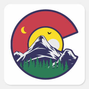Adesivo Quadrado Moon da montanha do Colorado Flag