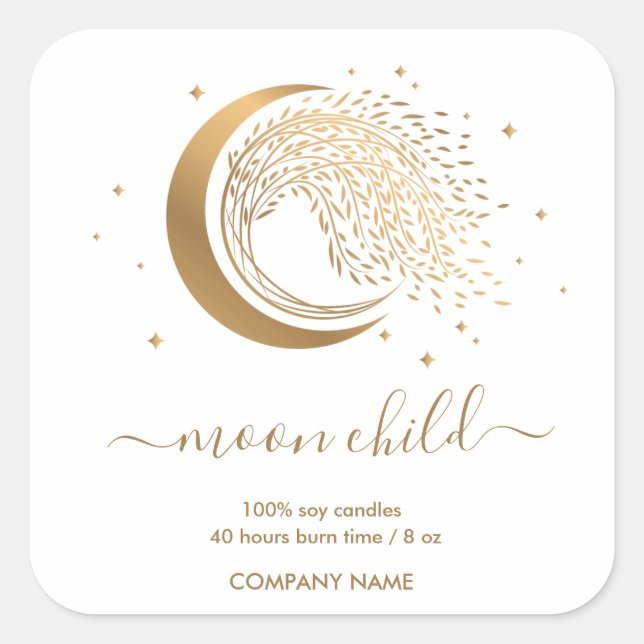 Adesivo Quadrado Moon Mystic Witchy Celestial Willow Tree (Frente)