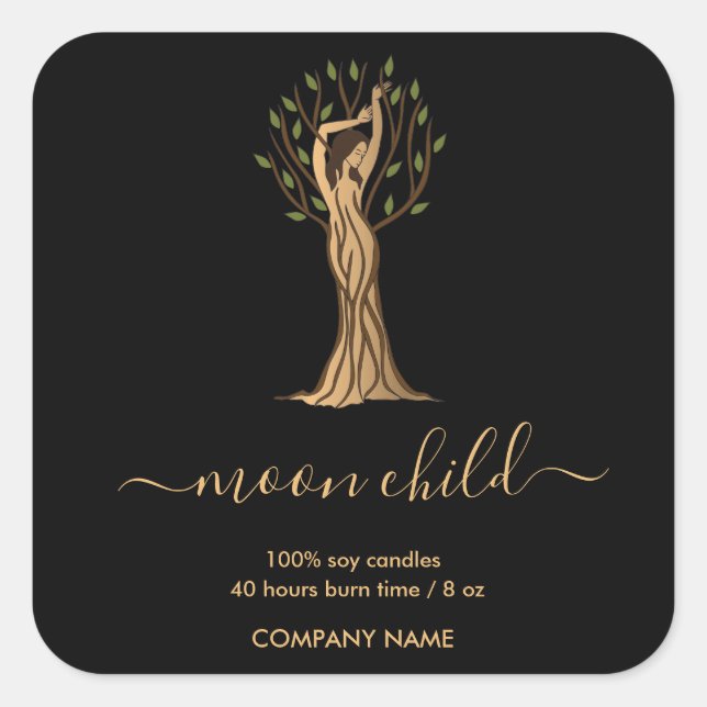 Adesivo Quadrado Moon Mystic Witchy Celestial Willow Tree (Frente)