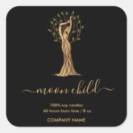 Adesivo Quadrado Moon Mystic Witchy Celestial Willow Tree