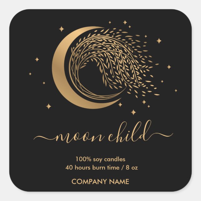 Adesivo Quadrado Moon Mystic Witchy Celestial Willow Tree Rua Squar (Frente)