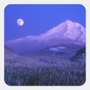 Adesivo Quadrado Moonrise no inverno do Monte Hood, Oregon