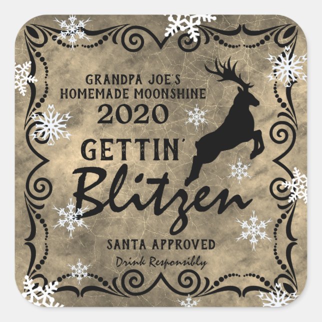 Adesivo Quadrado Moonshine Homemade Personalizada "Gettin' Blitzen" (Frente)