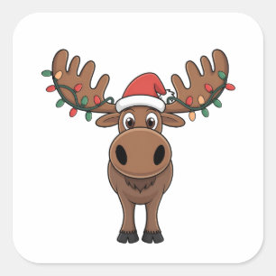 Adesivo Quadrado Moose da árvore de Natal Luz Engraçada Xmas Moose 