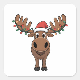 Adesivo Quadrado Moose da árvore de Natal Luz Engraçada Xmas Moose