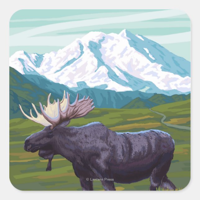 Adesivo Quadrado Moose Scene - Wrangell, Alaska (Frente)