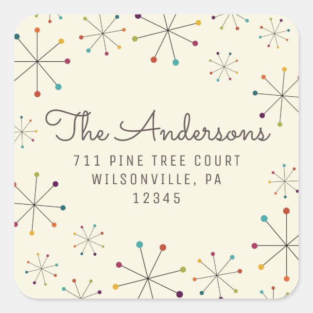 Adesivo Quadrado Morada de Regresso Moderno do Século Médio (Frente)